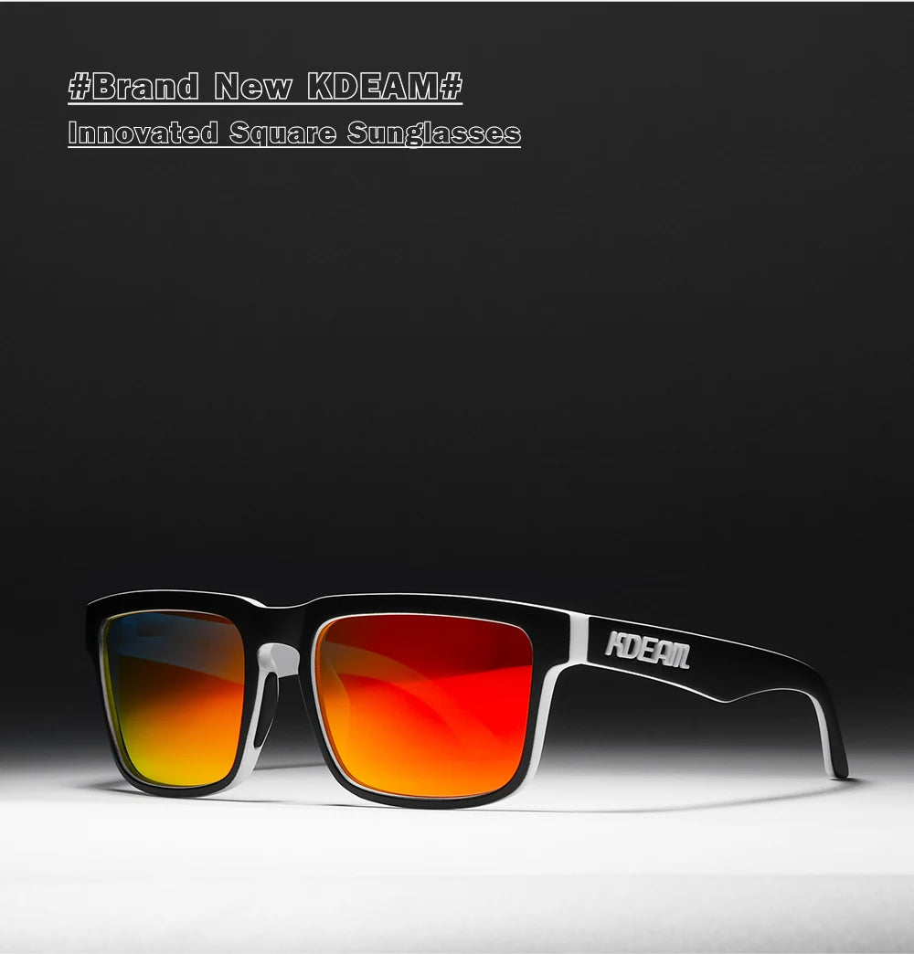 New KDEAM Brand High Quality Men Square Sunglasses Colors Sports Polarized Sun Glasses Reflective Coating Mirrored Lens UV400