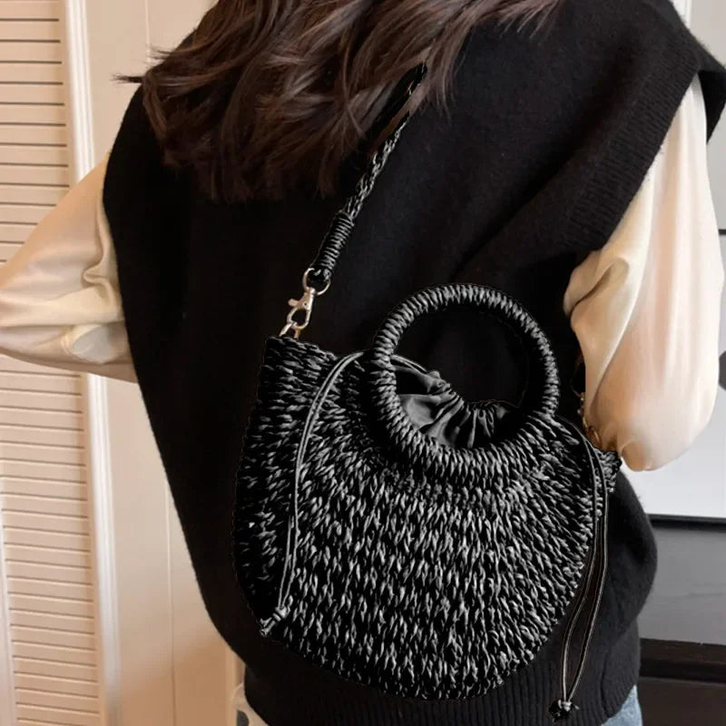 Handwoven Straw Rattan Half-Moon Beach Handbag Large Capacity Women Summer Hollow Out Crossbody Shoulder Bag  crossbody bags