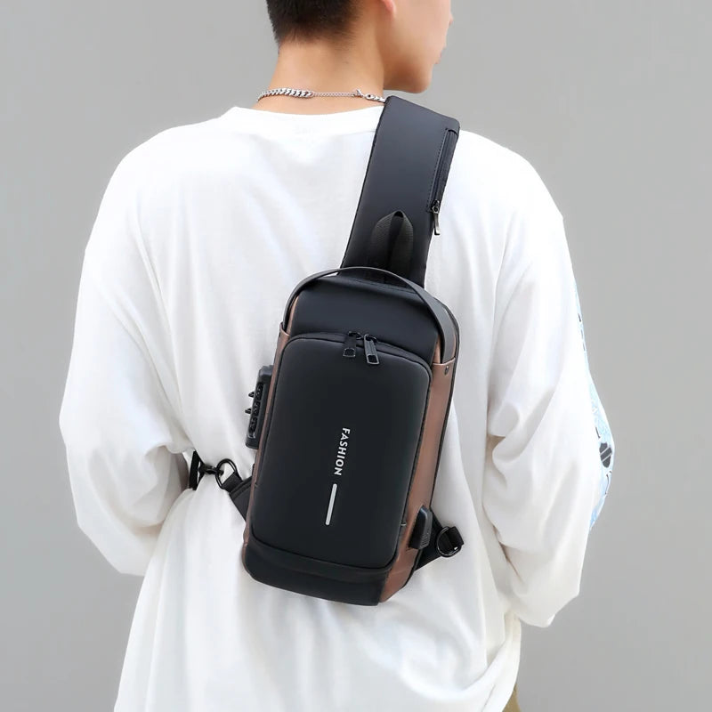 Men's Shoulder Bag Multifunction Anti Theft USB Messenger Pack Man Crossbody Cross Body Travel Chest Bags Pack