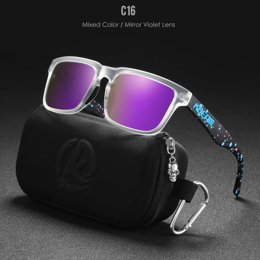 New KDEAM Brand High Quality Men Square Sunglasses Colors Sports Polarized Sun Glasses Reflective Coating Mirrored Lens UV400