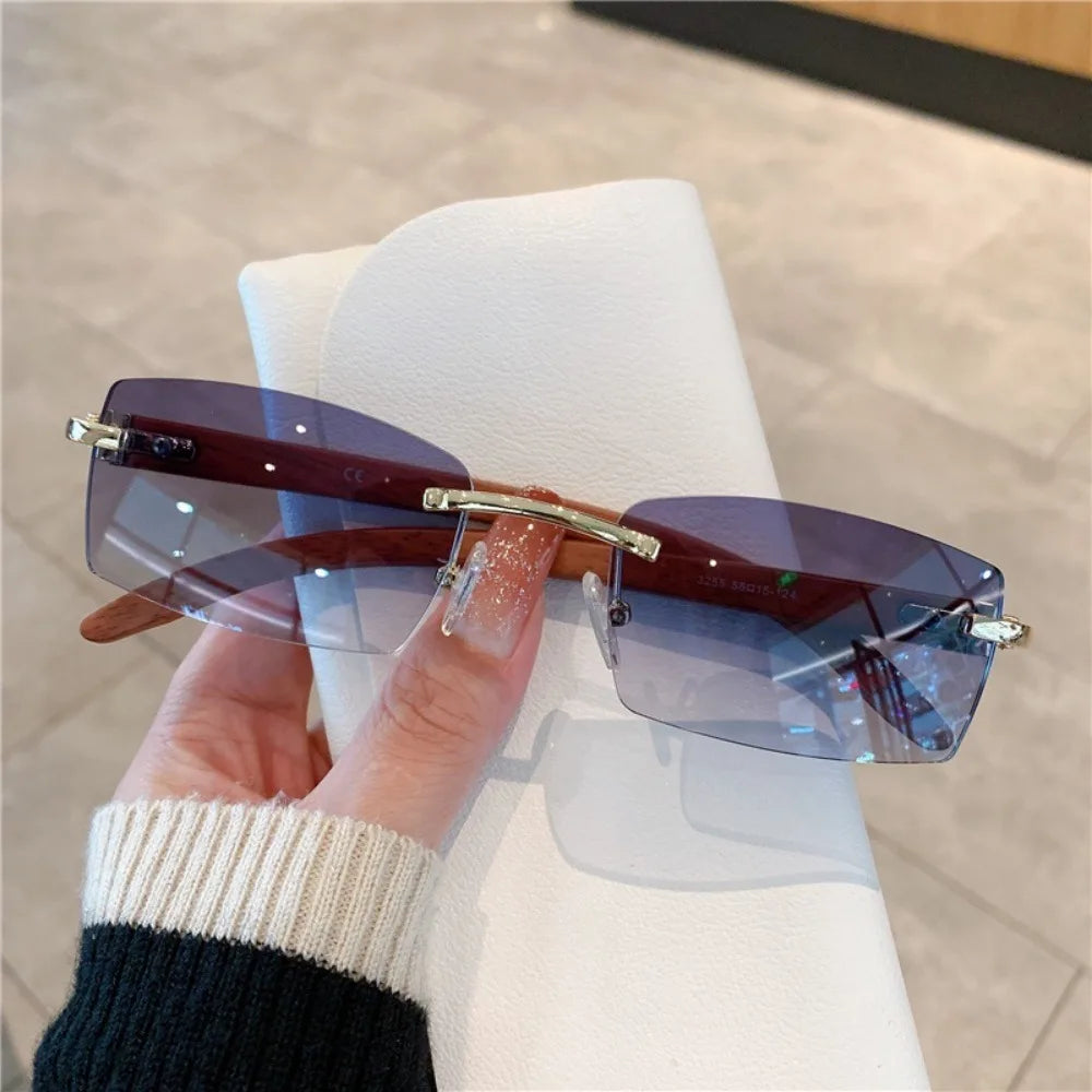European and American frameless imitation wood grain leg sunglasses for men and women