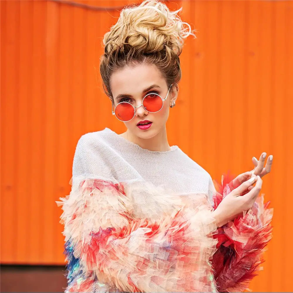 Fashion Retro Round Hippie Sunglasses  for Women Men Trendy Punk Disco Party Glasses Circle Metal UV Protection Sunglasses