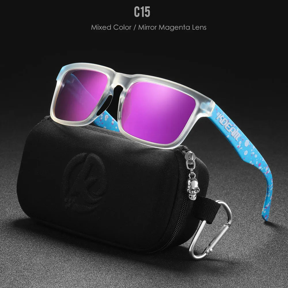 New KDEAM Brand High Quality Men Square Sunglasses Colors Sports Polarized Sun Glasses Reflective Coating Mirrored Lens UV400