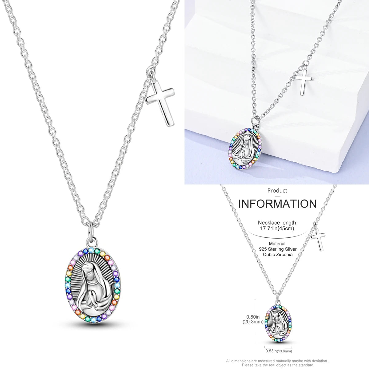 Original 925 Sterling Silver The Virgin Mary Necklace Zirconia Crystal Jewellery Party Birthday Wedding Women Anniversary Gift
