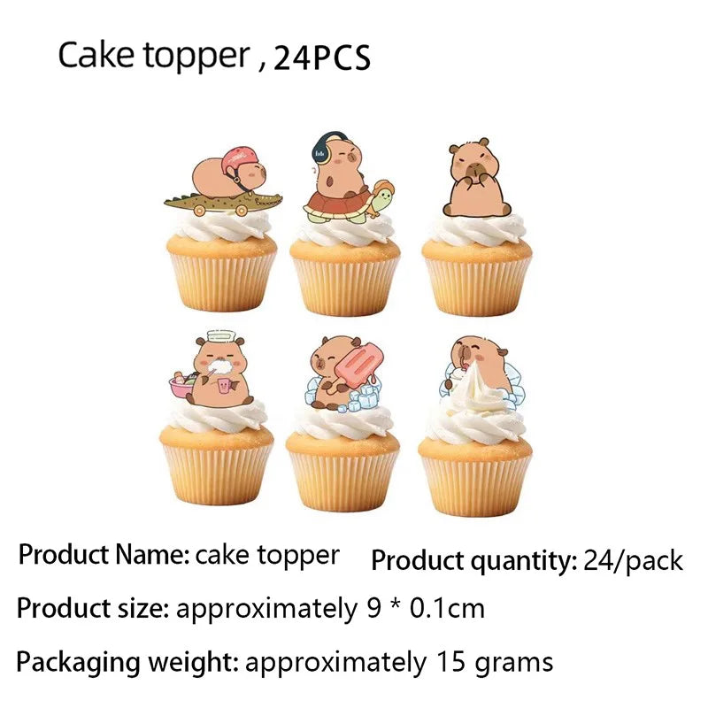 Capybara Theme Disposable Tableware Set Cartoon Capybara Tablecloth Cups Plates Napkin Happy Birthday Banner Kids Party Supplies