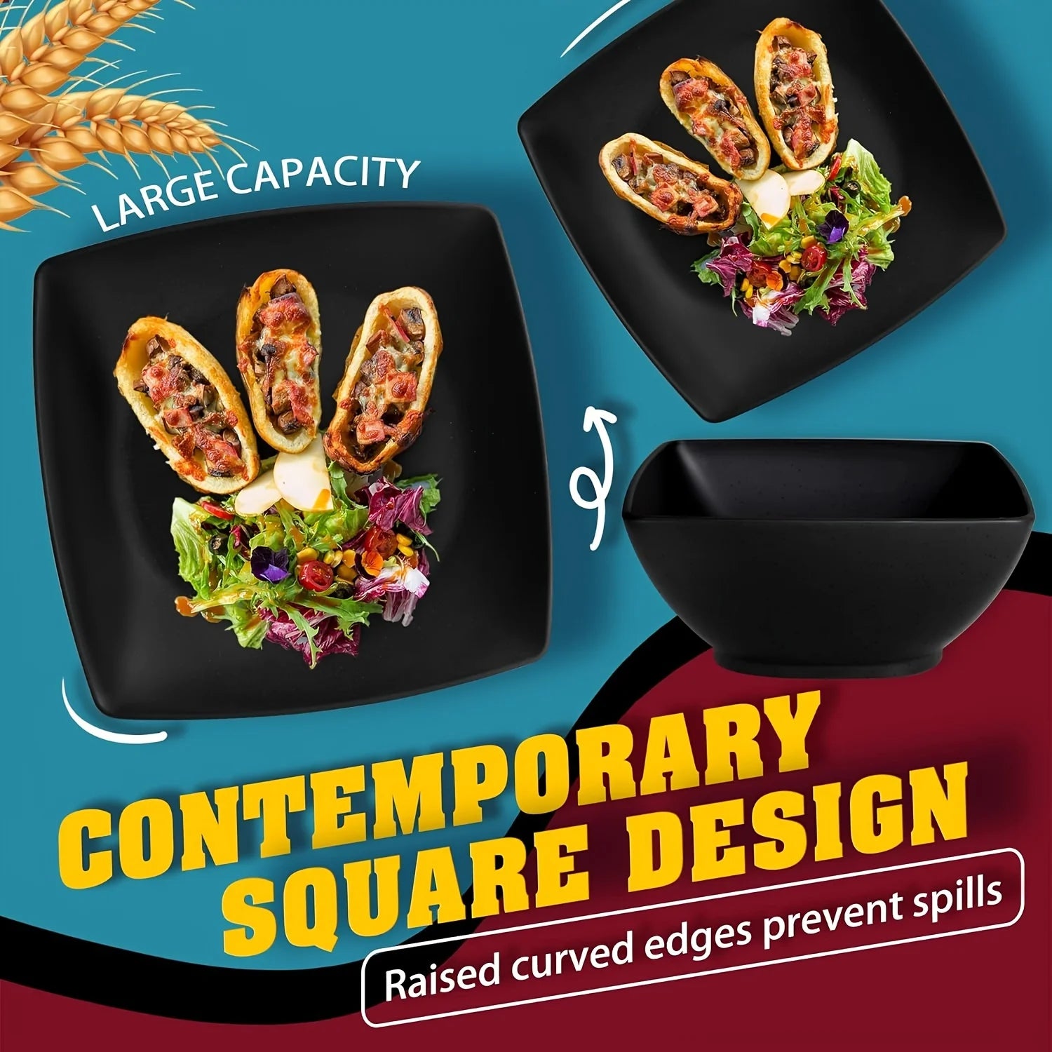 16/32Pcs Plastic Dinnerware Set -DurableDishwasher Safe Microwave Safe Stackable Includes Dinner Plates Salad Plates Snack Bowls