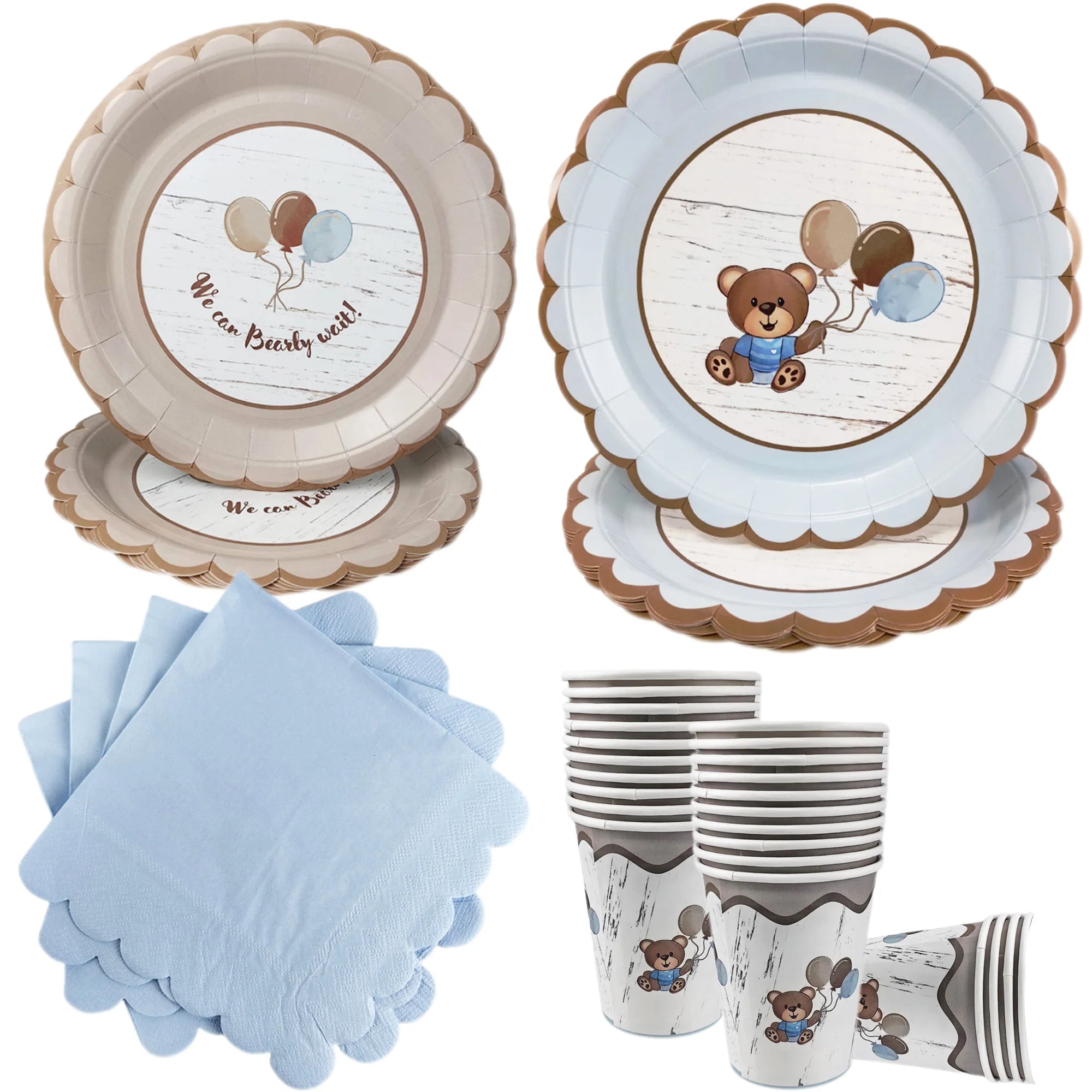 Blue Brown Bear Theme Party Decoration 7"/9"Plate Napkin Cup  DisposableTableware for Baby Shower Bear Theme Birthday Decoration