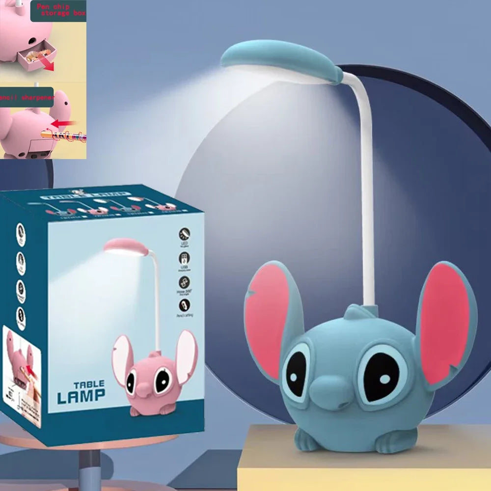 Led Lilo & Stitch Desk Lamp With Pencil Sharpener Foldable Light Cute Desk Small Book Lamp Usb Recharge Light Gift