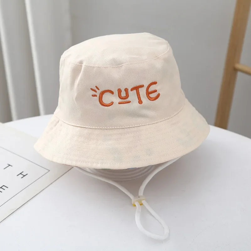 Double Sided Baby Bucket Hat Cute Letter Embroidered Children Boys Girls Fisherman Panama Cap Summer Outdoor Kids Sun Hat