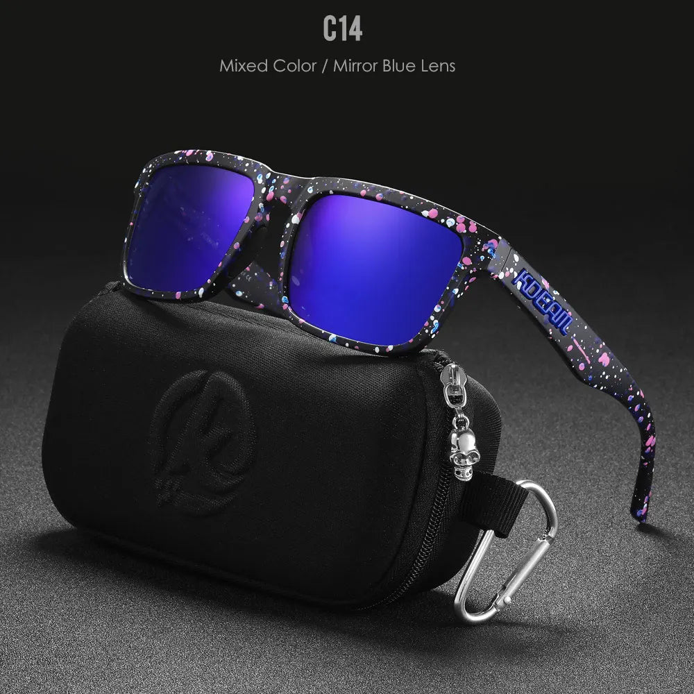 New KDEAM Brand High Quality Men Square Sunglasses Colors Sports Polarized Sun Glasses Reflective Coating Mirrored Lens UV400
