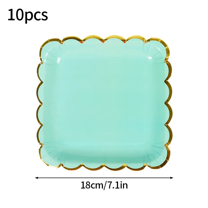 10pcs/set Disposable Birthday Tableware Cup Paper Plate Straws Birthday Party Wedding Decoration Kids Baby Shower Party Supplies