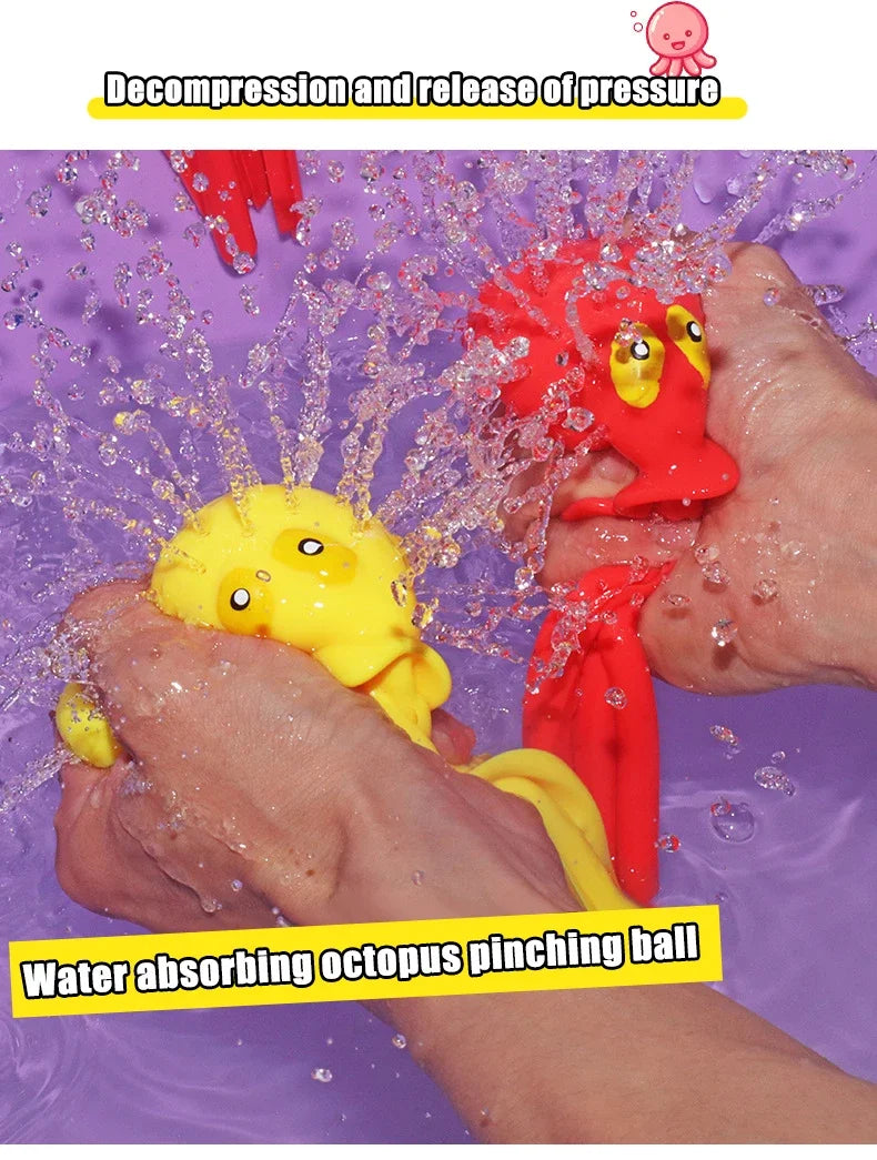 Octopus Baby Bath Toys - Absorbent Squeeze Water Toys Stress Relief Sensory Play - Summer Pool Beach Swimming Fun for Kids