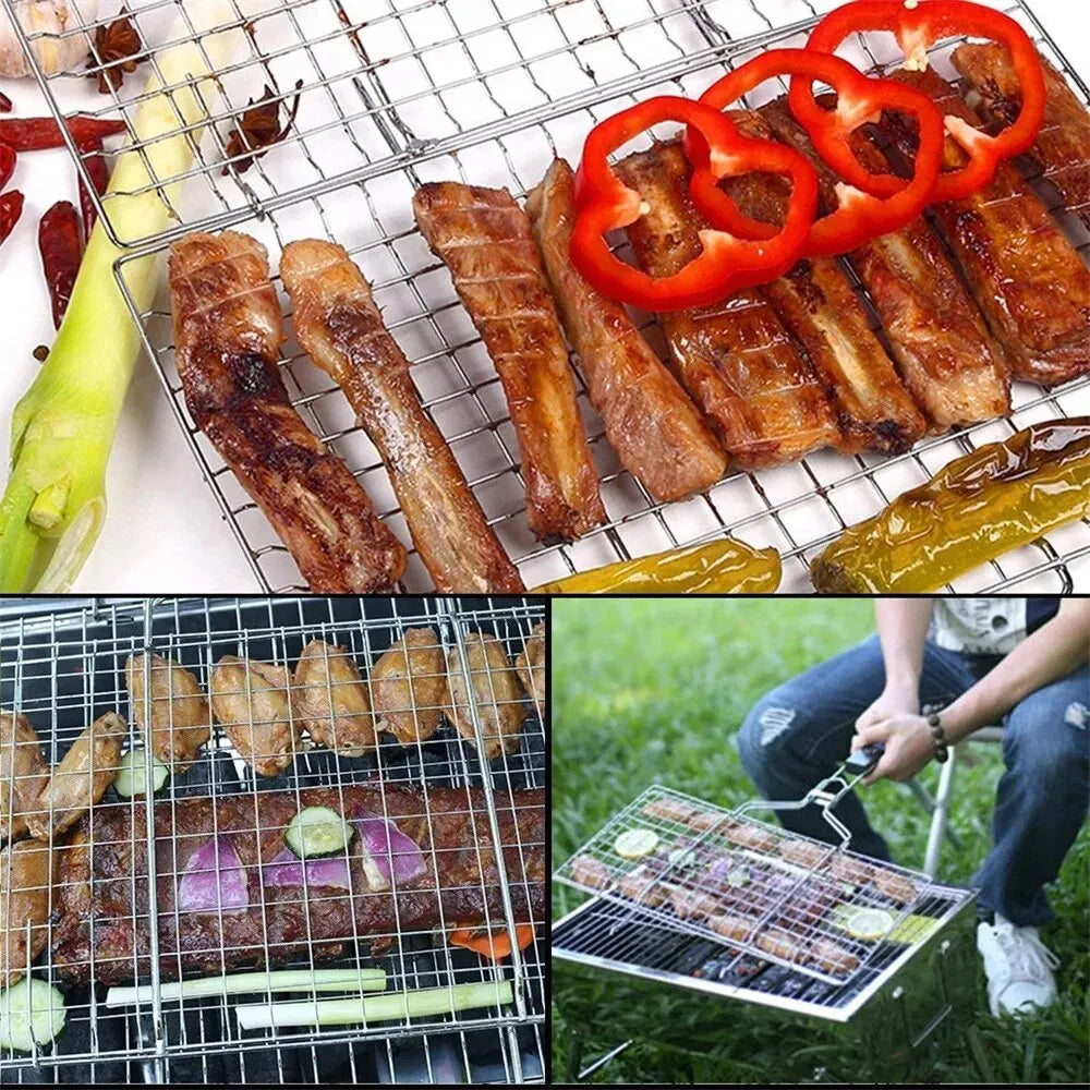 Stainless Steel BBQ Mesh Non Stick Grilling Basket Grill Mesh Mat Meat Vegetable Steak Picnic Party Barbecue Tool