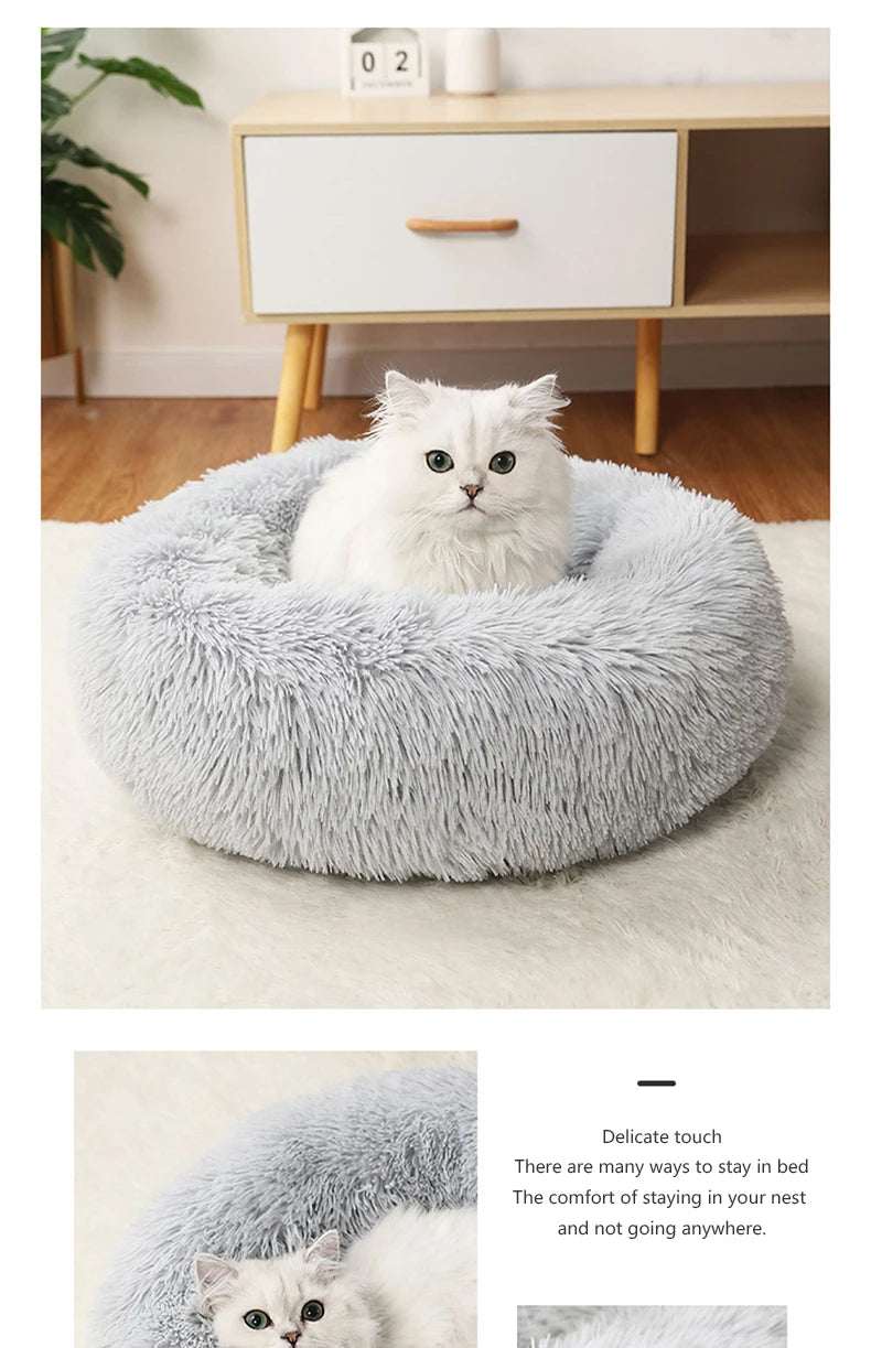 40-70CM Long Plush Winter Beds for Dogs & Cats, Home Plush Pet Nest, Soft Sofa Cushion Mats,Dog Kennel House, Warm Round Pet Bed