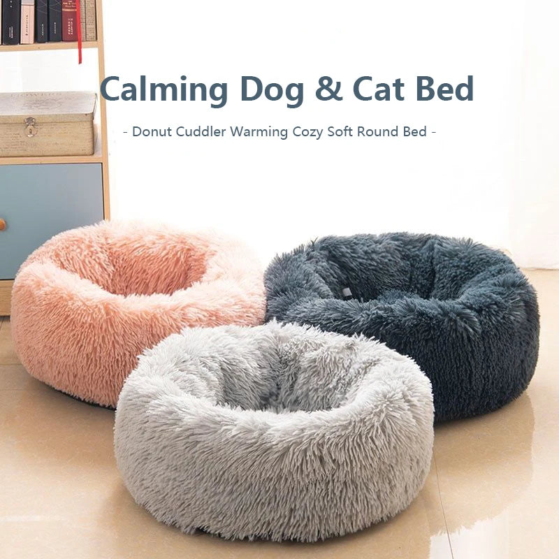 40-70CM Long Plush Winter Beds for Dogs & Cats, Home Plush Pet Nest, Soft Sofa Cushion Mats,Dog Kennel House, Warm Round Pet Bed
