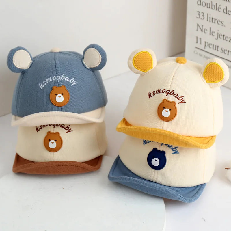 Cartoon Bear Ear Baby Baseball Cap Summer Cotton Peaked Hat for Infant Boy Girl Cute Embroidered Adjustable Kid Sun Hats 아기모자