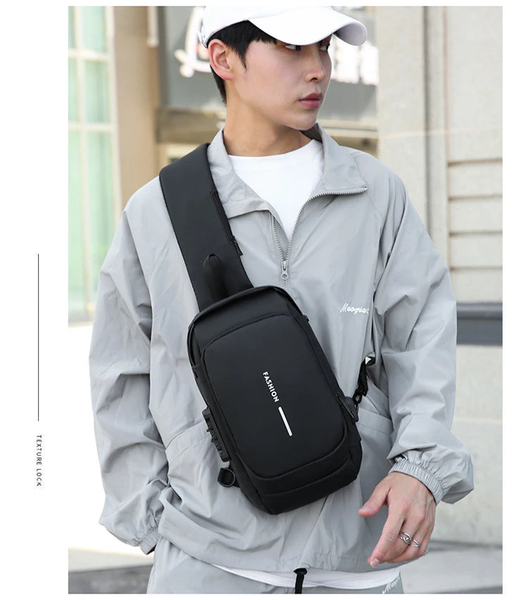 Men's Shoulder Bag Multifunction Anti Theft USB Messenger Pack Man Crossbody Cross Body Travel Chest Bags Pack