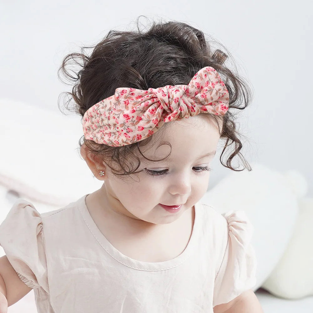 5Pcs/Set Solid Muslin Cotton Linen Baby Headband Elastic Rabbit Ear Hair Band Infant Girl Turban Headwraps Stretch Accessories