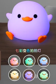 LED Night Light Cute Duck Cartoon Animals Decor Silicone Lamp for Children Kid Touch Sensor Timing USB Rechargeable for Birthday