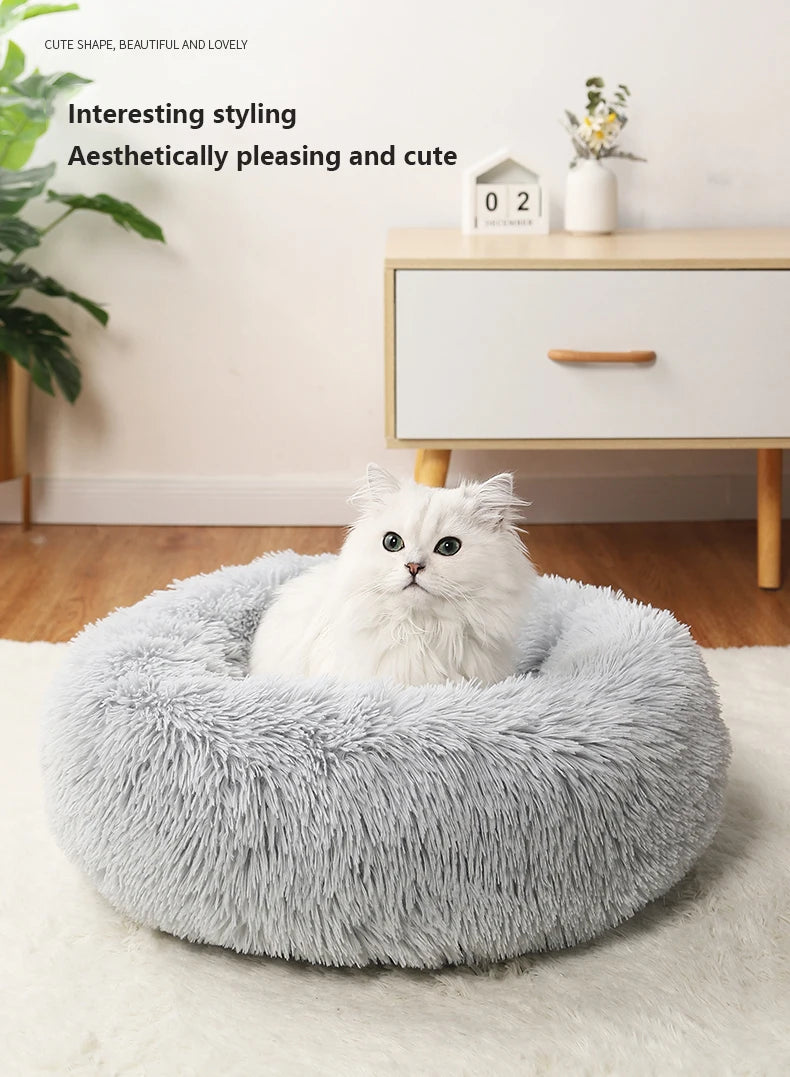 40-70CM Long Plush Winter Beds for Dogs & Cats, Home Plush Pet Nest, Soft Sofa Cushion Mats,Dog Kennel House, Warm Round Pet Bed