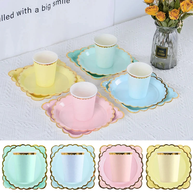 10pcs/set Disposable Birthday Tableware Cup Paper Plate Straws Birthday Party Wedding Decoration Kids Baby Shower Party Supplies