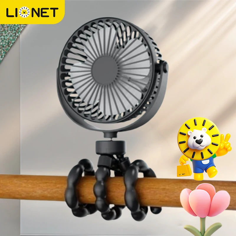 Fan for Cart Stroller Fans Multi Functional Student Baby USB 3 Speeds Rechargeable Lithium Battery Octopus Mini Fan