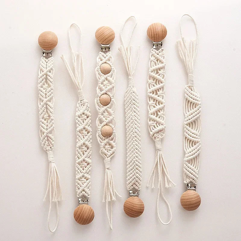 Vintage Simple Crochet Pacifier Chain for Newborn Teething Soother Chew Dummy Clips Hand Made Clip Baby Cotton Tassel Pacifier