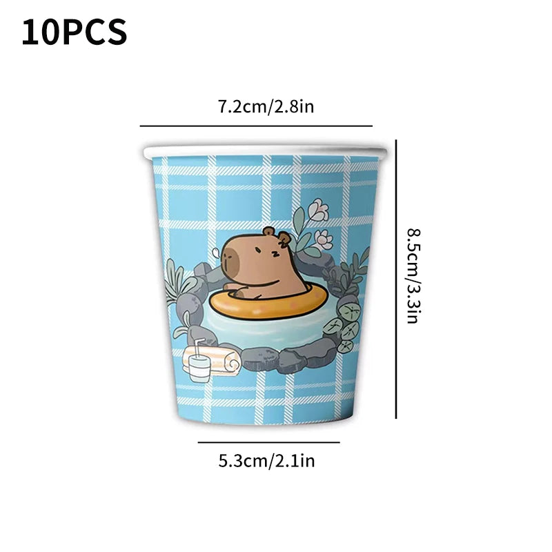 Capybara Theme Disposable Tableware Set Cartoon Capybara Tablecloth Cups Plates Napkin Happy Birthday Banner Kids Party Supplies