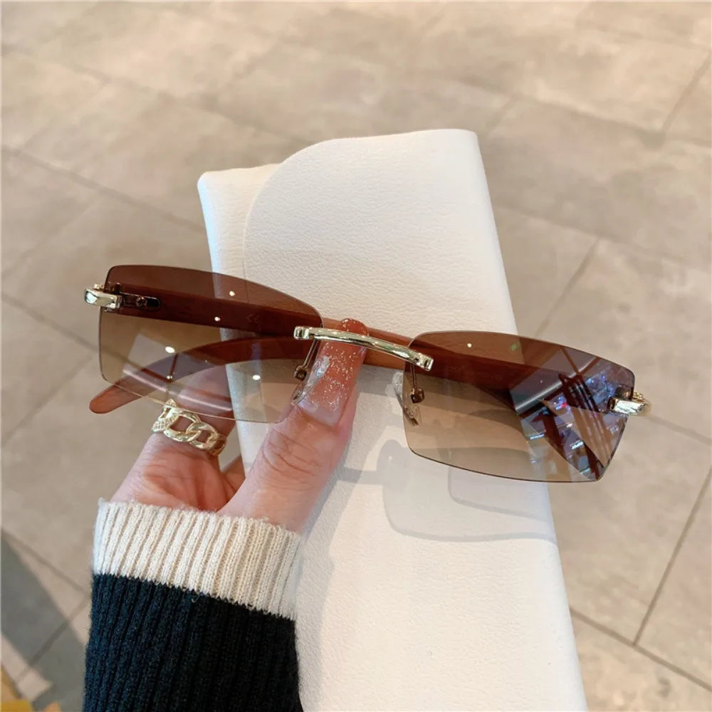 European and American frameless imitation wood grain leg sunglasses for men and women