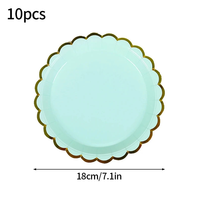 10pcs/set Disposable Birthday Tableware Cup Paper Plate Straws Birthday Party Wedding Decoration Kids Baby Shower Party Supplies