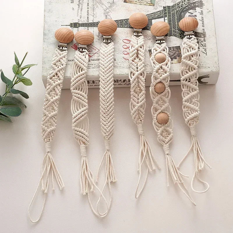 Vintage Simple Crochet Pacifier Chain for Newborn Teething Soother Chew Dummy Clips Hand Made Clip Baby Cotton Tassel Pacifier