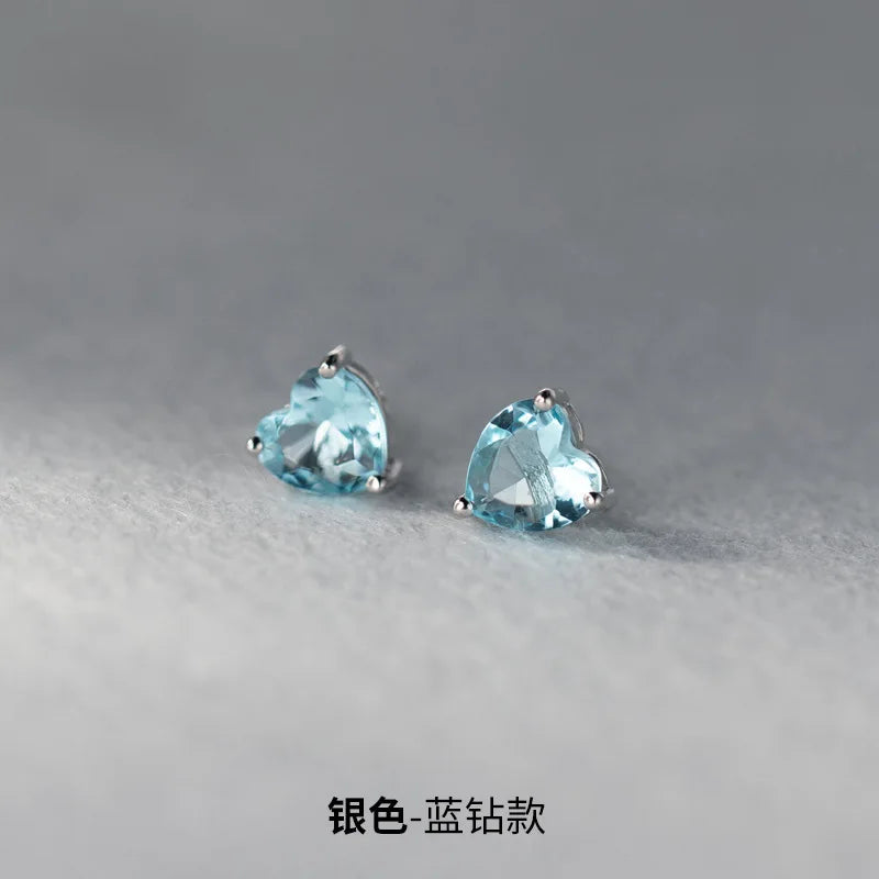 925 Sterling Silver Heart Piercing Small Stud Earrings For Women Engagement Elegant Luxury Jewelry Accessories Prevent Allergies