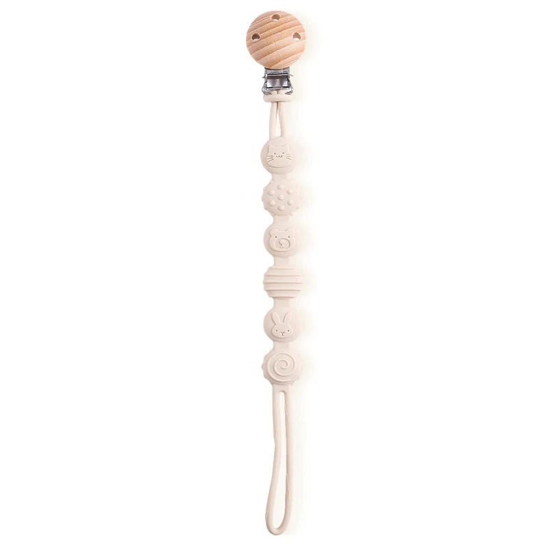 Beech Wood Chew Bead Pacifier Clips Dummy Chain Holder Newborn Soother Chains Nipple Holder For Babies Teething Toy Baby Chew