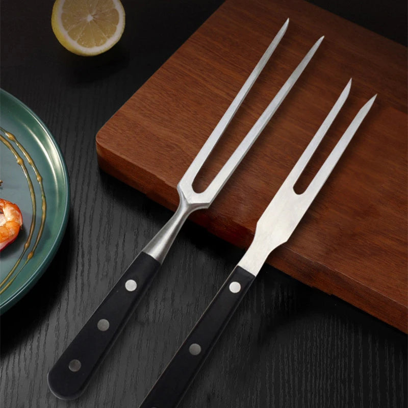 Stainless Steel Portable Outdoor BBQ Barbecue Tool with Wooden Handle, Food Meat Fork