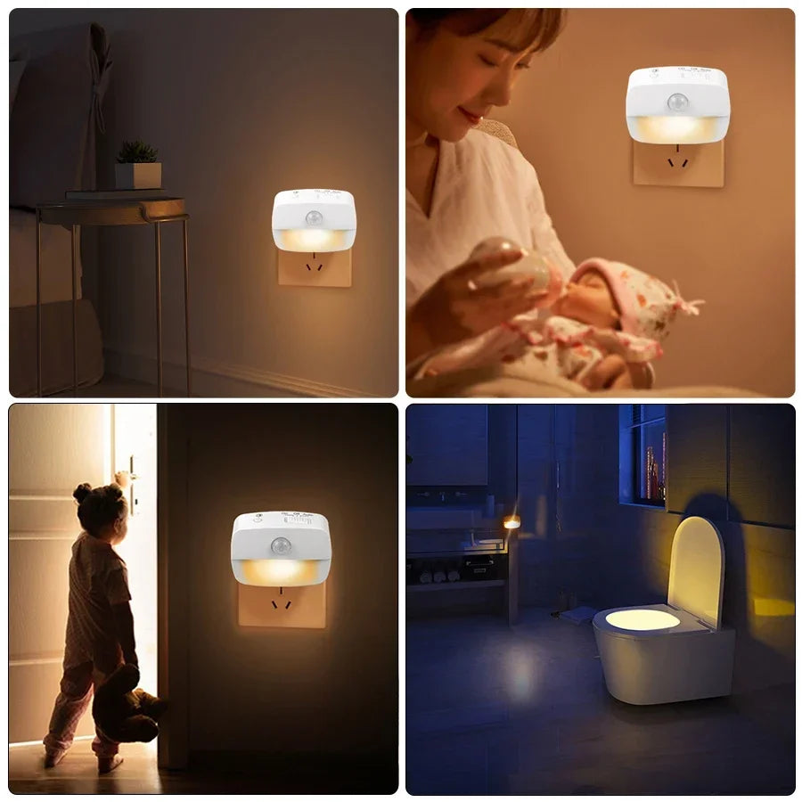 Plug in Night Light with Motion Sensor and Dusk to Dawn Sensor Mini LED Nightlight Adjustable Brightness for Bathroom Hallway
