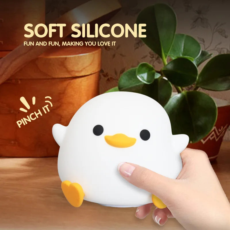 LED Night Light Cute Duck Cartoon Animals Decor Silicone Lamp for Children Kid Touch Sensor Timing USB Rechargeable for Birthday