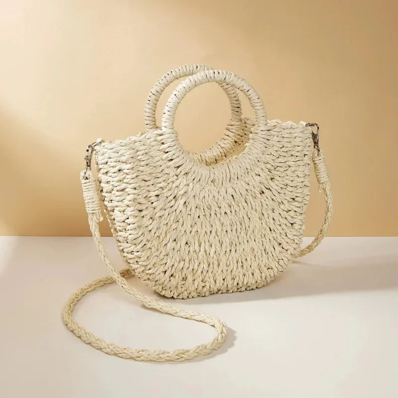 Handwoven Straw Rattan Half-Moon Beach Handbag Large Capacity Women Summer Hollow Out Crossbody Shoulder Bag  crossbody bags