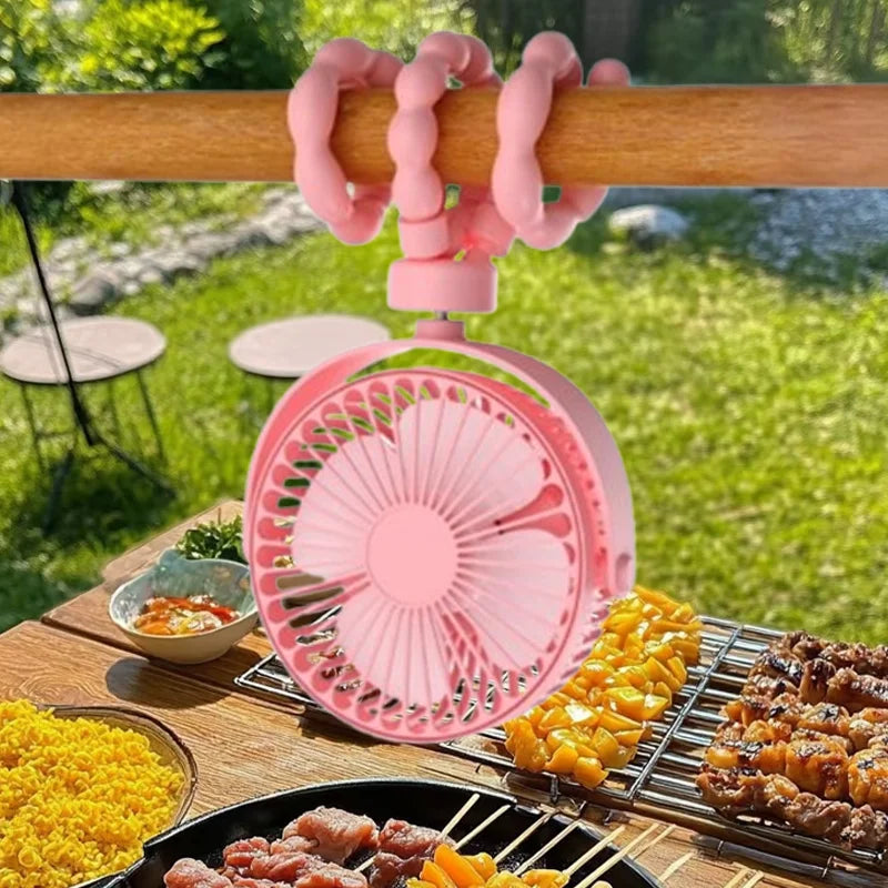 Fan for Cart Stroller Fans Multi Functional Student Baby USB 3 Speeds Rechargeable Lithium Battery Octopus Mini Fan