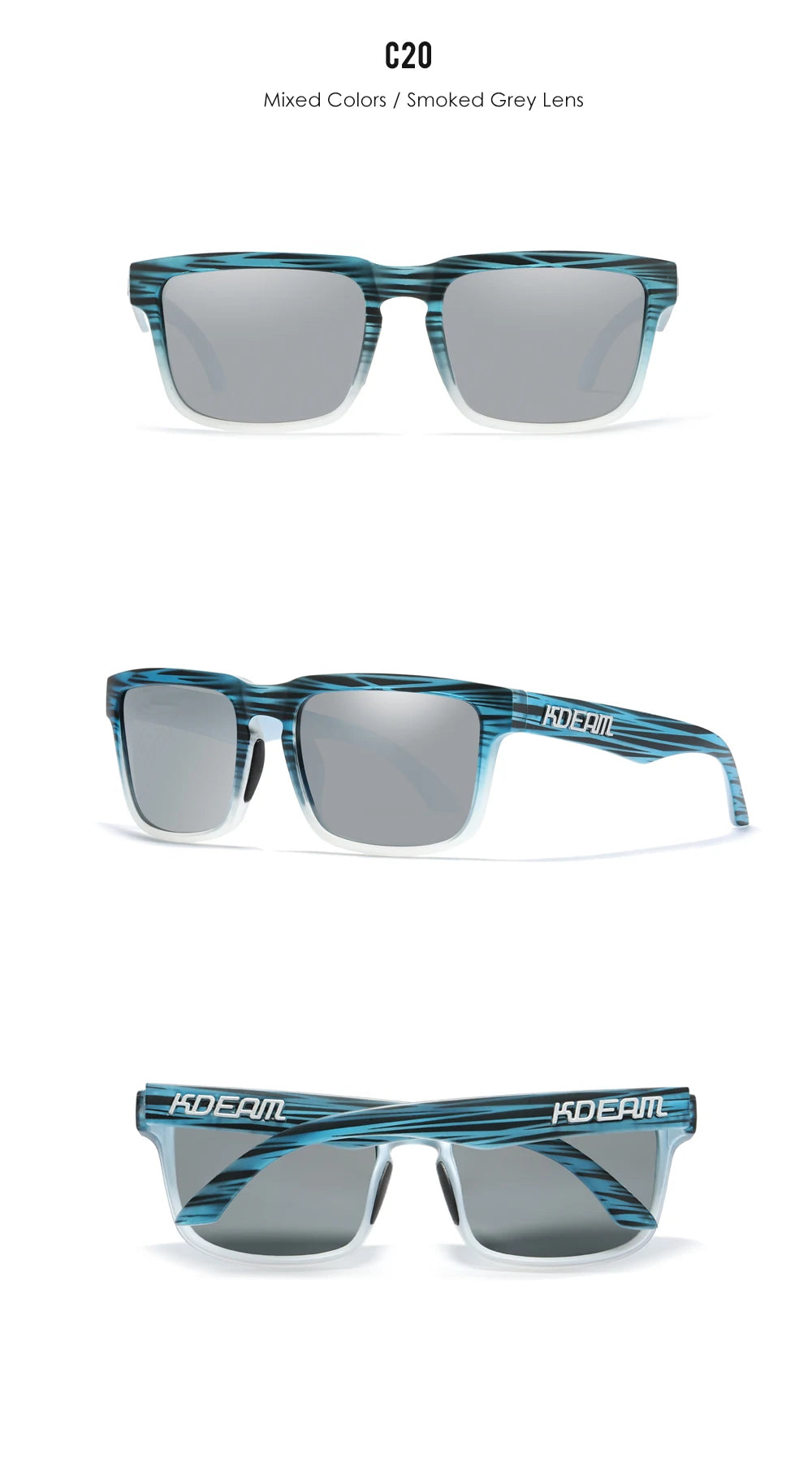 New KDEAM Brand High Quality Men Square Sunglasses Colors Sports Polarized Sun Glasses Reflective Coating Mirrored Lens UV400