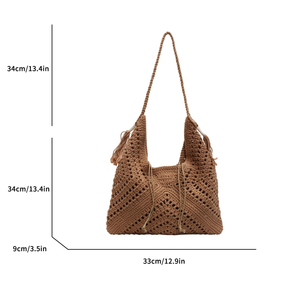 Crochet 2-IN-1 Shoulder Bag Set For Women Raffia Boho Rattan Summer Beach Vacation Tote Bags Knitted Design Handbags Female 2025