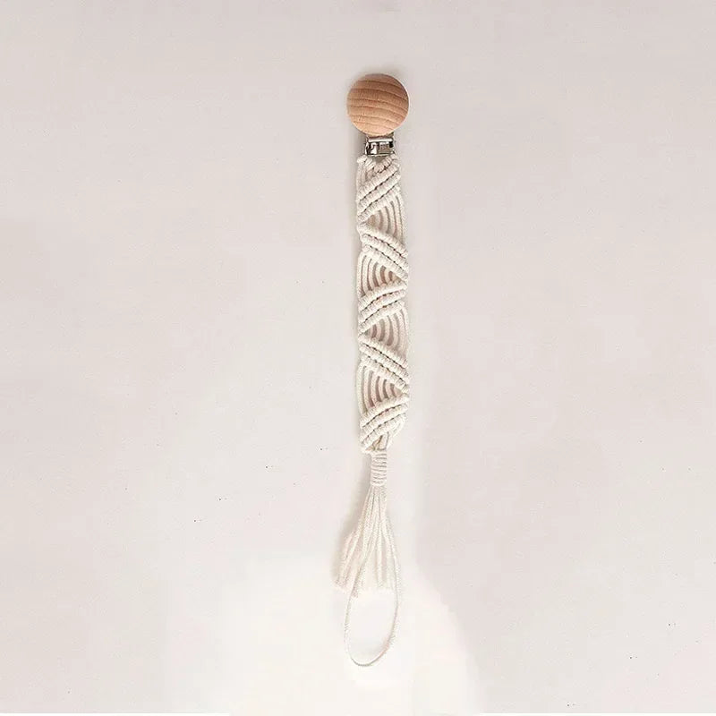 Vintage Simple Crochet Pacifier Chain for Newborn Teething Soother Chew Dummy Clips Hand Made Clip Baby Cotton Tassel Pacifier
