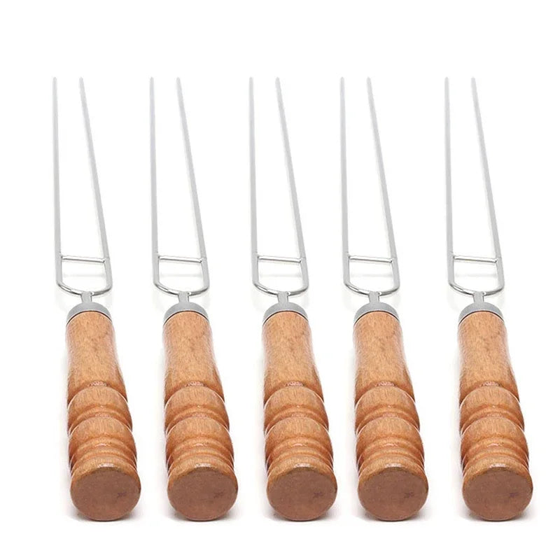 10 PCS/Set Stainless Steel Wire BBQ Skewers Wood Handle Grill Roasting Sticks Outdoor Camping BBQ Tools Storage Bag Kit