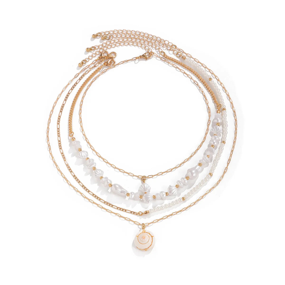 Boho Shell Starfish Shape Pendant Necklace for Women Imitation Pearl Layered Chain Necklace Summer Beach Neck Jewelry