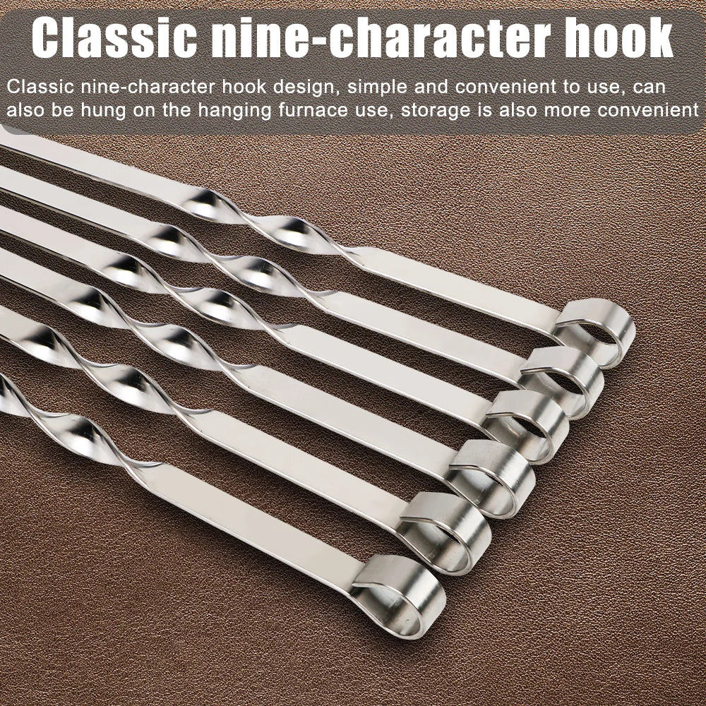 Stainless Steel Barbecue Skewer 6Pcs Wide BBQ Sticks Flat BBQ Fork Outdoor Camping Picnic BBQ Utensil Kitchen Accessories