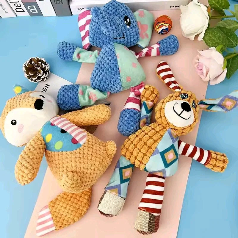 Pet Plush Toy Cat Dog Interactive Teething Toy Animals Bite Resistant Interactive Squeaky Pet Dog Teeth Cleaning Chew Toy