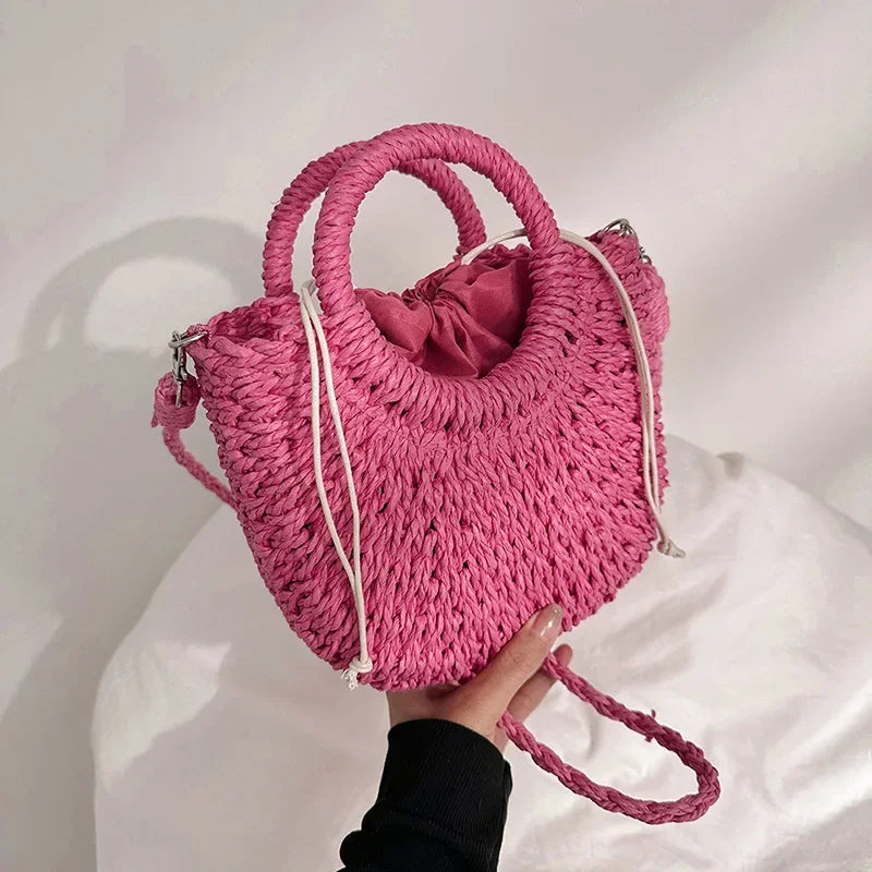 Handwoven Straw Rattan Half-Moon Beach Handbag Large Capacity Women Summer Hollow Out Crossbody Shoulder Bag  crossbody bags