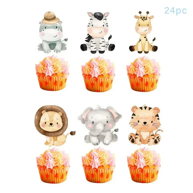 Jungle Animals Disposable Tableware Sets Lion Elephant Tiger Hippo Tablecloth Cups Plate Kids Birthday Safari Party Decoration