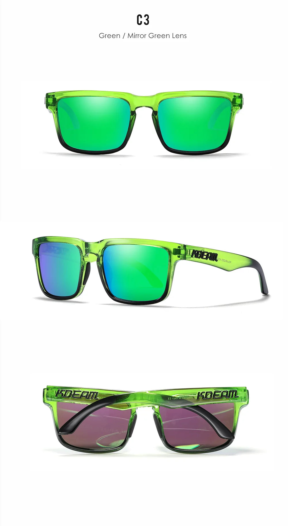 New KDEAM Brand High Quality Men Square Sunglasses Colors Sports Polarized Sun Glasses Reflective Coating Mirrored Lens UV400