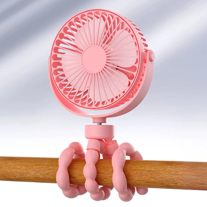 Fan for Cart Stroller Fans Multi Functional Student Baby USB 3 Speeds Rechargeable Lithium Battery Octopus Mini Fan
