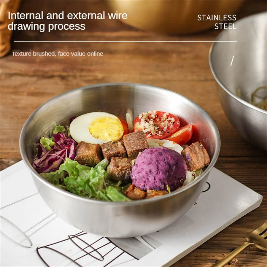 Stainless Steel Gold And Silver Salad Bowl Rice Noodles Lamian Noodles Bowl Kitchen Tableware Food Container